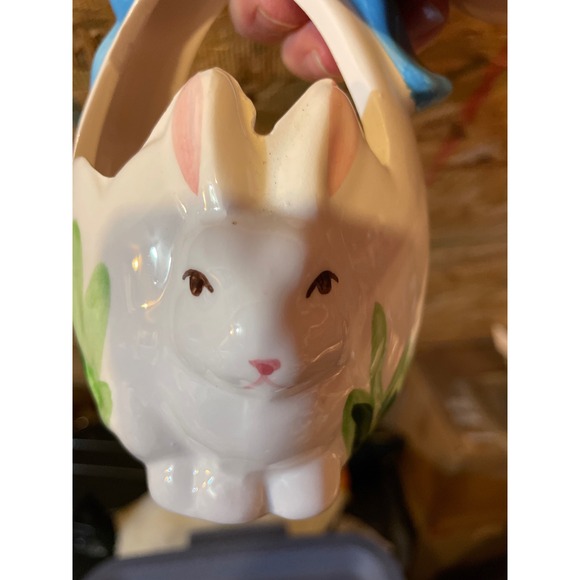 Easter Spring Bunny Rabbit White Ceramic Container Decorative Basket - Picture 6 of 8